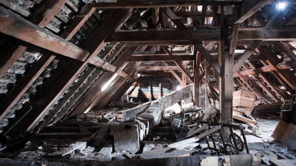 light coming into attic through hole in roof